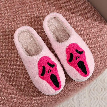 Warm Plush Slippers Women's Winter Halloween Black Spider Web Home Cotten Slippers Flip Men Indoor Floor Slippers Party Gifts