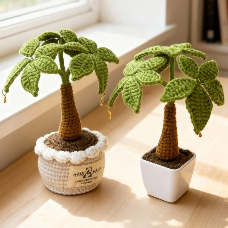 Handmade Crochet Money Tree Potted Stuffed Plants Finished Woven Bouquet Home Desktop Decor Christmas Graduation Gifts