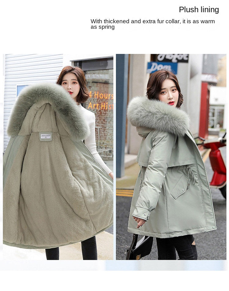 Women Parka Fashion Long Coat Wool Liner Hooded Parkas 2023 New Winter Jacket Slim with Fur Collar Warm Snow Wear Padded Clothes