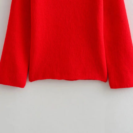 TRAFZA Women Fashion Solid Off Shoulder Sweater Long Sleeve Knitted Pullover Sweater Autumn Female Casual Knitwear Chic Top