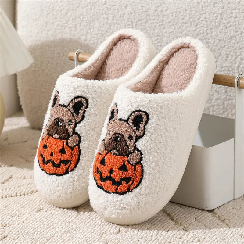cute Ghost Plush Slipper Women Winter Warm Indoor Non Slip House Shoes Halloween Slippers Home Footwear Soft Cozy Slides fluffy