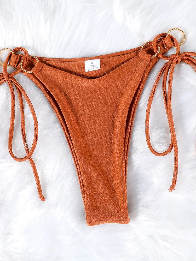 Solid Color Bikinis Push Up Swimwear Women Halter Bikini Set Shiny Swimsuit Push Up Bathing Suits Bandage Beachwear Thong