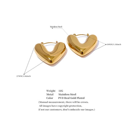 Yhpup Fat Fashion Stainless Steel Heart Chunky Hoop Earrings Charm Metal Texture Rust Proof Versatile Jewelry серьги тренд