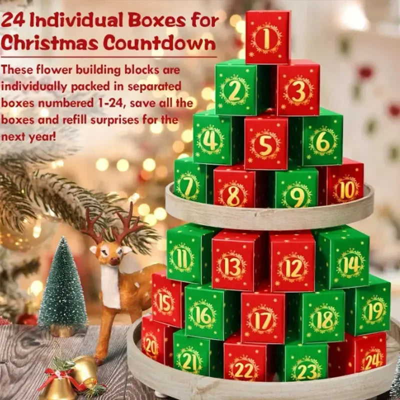 24 Days Flower Bouquet Building Blocks Christmas Advent Calendar Sunflower Countdown Advent Calendars Christmas Decoration 2025