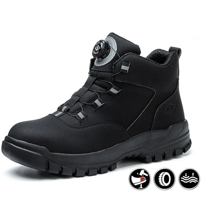 Rotating Buttons Work Boots Men Steel Toe Shoes Safety Boots Puncture-Proof Protective Shoes Waterproof Indestructible Shoes New
