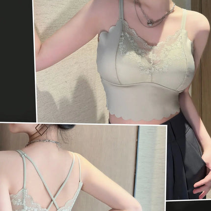 French Lace Beautiful Back Bra Fixed All-in-one Cup Comfortable and Push-up Traceless Wire-free Breast-retracting Sexy Sling