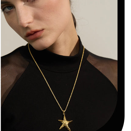 Yhpup 316L Stainless Steel Starfish Pendant Necklace Rust Proof Statement 18K Gold PVD Plated Individualistic Holiday Jewelry