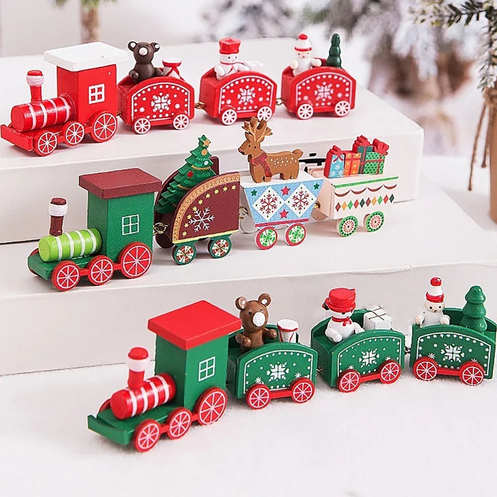 Wooden Train Christmas Ornaments Santa Cake Decoration Merry Christmas Navidad New Year Party Table Decoration Kids Gifts Toys
