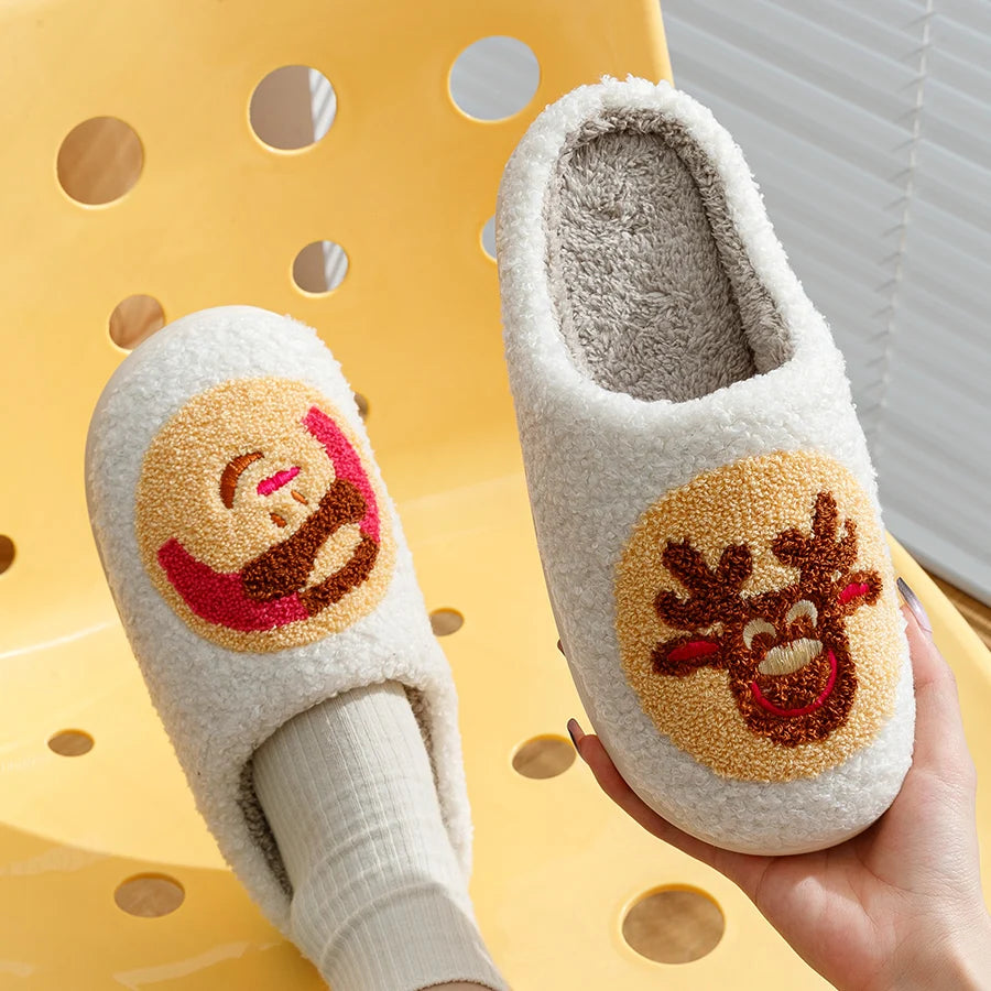 Women's Slipper Christmas Cute Elk Indoor Mute Beautiful and Exquisite Winter Warm Soft Sole Men Fashion Cartoon Home Slippers