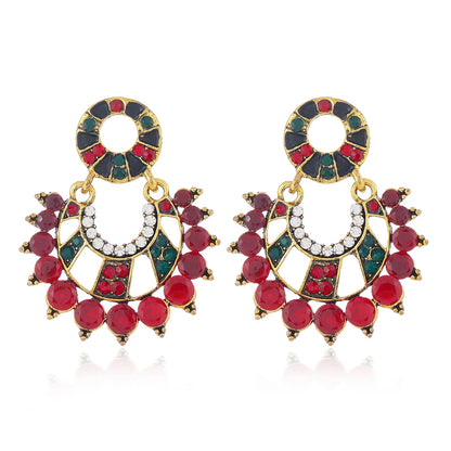 2pcs Women's Fashion Pendant Earrings Retro Creative Colorful Water Diamond Hollow Windmill tassel Earrings Suitable for Daily V
