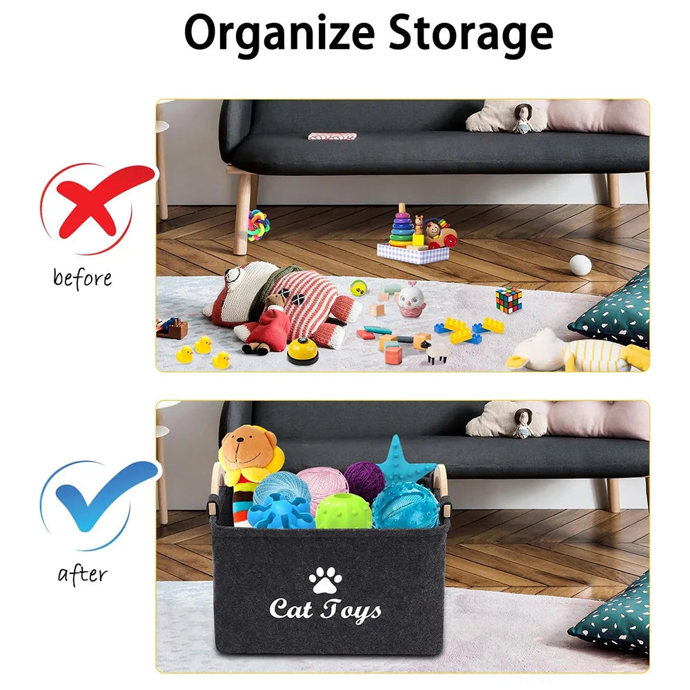 Felt Pet Toy Box Cat and Dog Toy Storage Box Pet Box Toy Storage Box, Suitable for Organizing Pet Supplies Collar Accessories