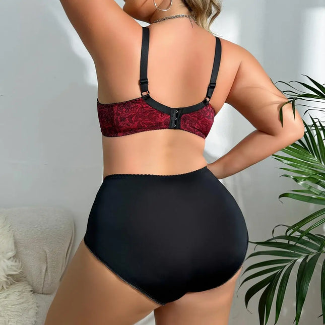BEAUWEAR Plus Size Underwear Set Thin Panties and Bra Set for Woman Floral Print Lingerie Set