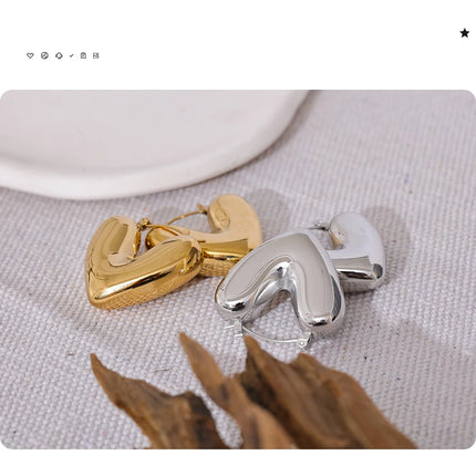 Yhpup Fat Fashion Stainless Steel Heart Chunky Hoop Earrings Charm Metal Texture Rust Proof Versatile Jewelry серьги тренд