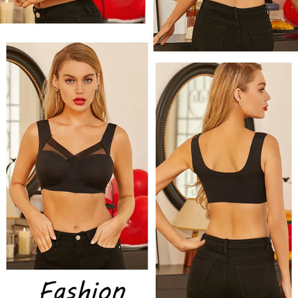 Women Sexy Bra Full Cup Brassiere Female U Back Underwear Lace Splicing Pespective Bralette V Neck Intimates Lingerie Large Size