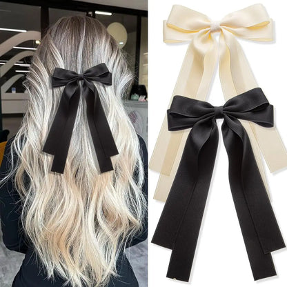 Silky Satin Hair Bows Hair Clip Versatile Hair Ribbon Vibrant Ponytail Holder Accessories Slides Metal Clips Hair Bow For Women