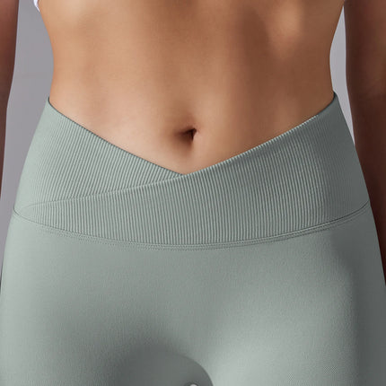 Crossover Waist Women Yoga Leggings Hips Lifting Gym Leggings Seamless Sport Pants High Waist Fitness Leggings Workout Running