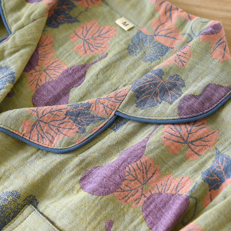 Japanese Spring and Autumn New Women's Pajama Set 100% Cotton Vintage Long Sleeved Pants Two Piece Set for Home Furnishings