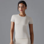 Women Running Sports T Shirt Summer Short Sleeve Round Neck Breathable Stretchy GYM Yoga Slim Fitness Active Top Tee