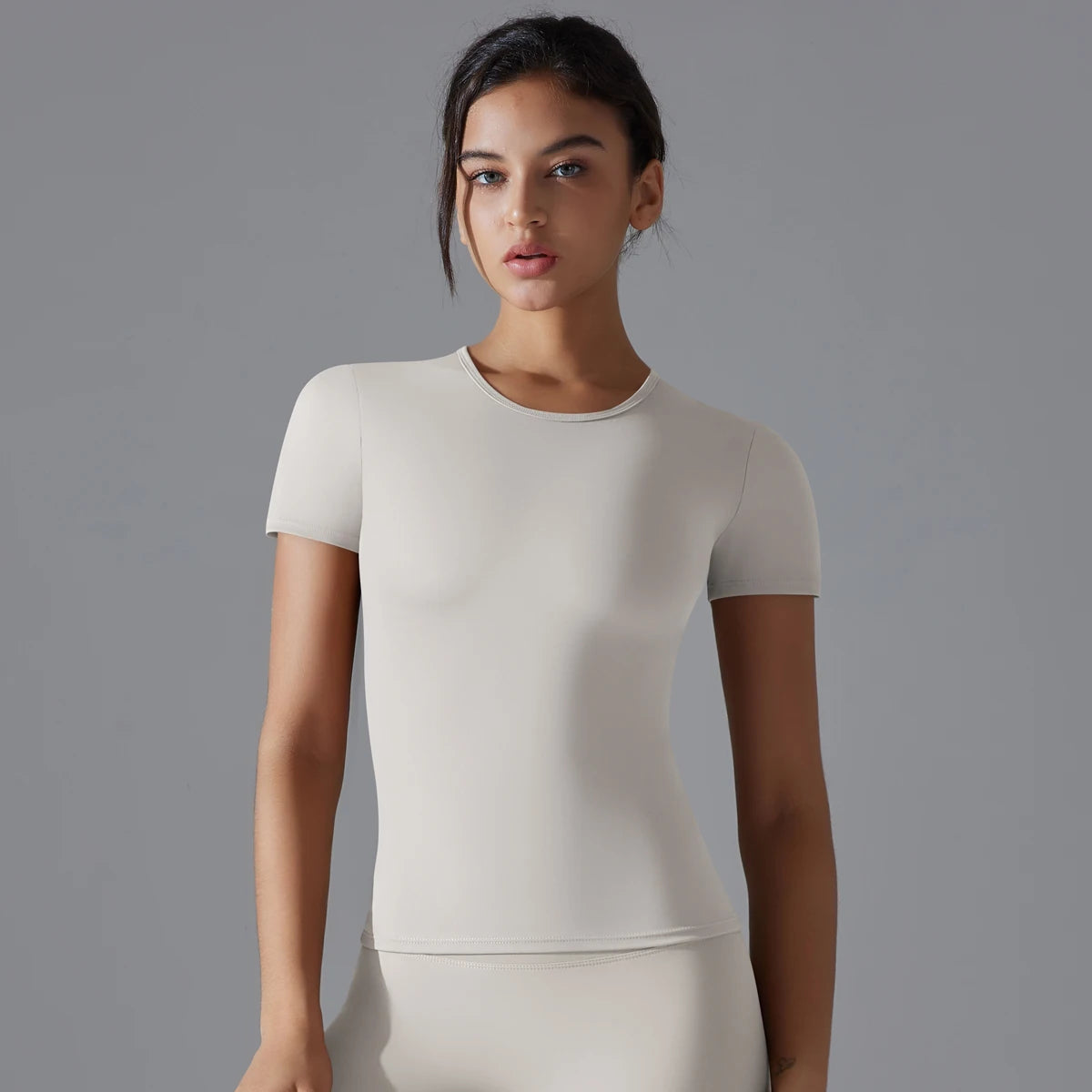 Women Running Sports T Shirt Summer Short Sleeve Round Neck Breathable Stretchy GYM Yoga Slim Fitness Active Top Tee