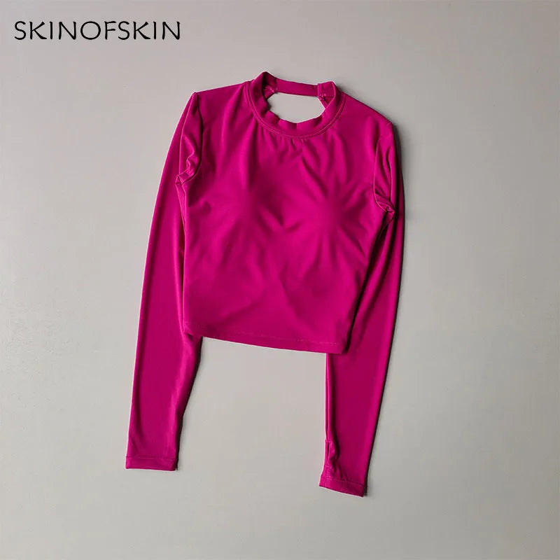 Sexy Back Sports Top for Women Autumn and Winter New Style Big Backless Yoga Suit Spicy Girl Long Sleeved Fitness T-shirt