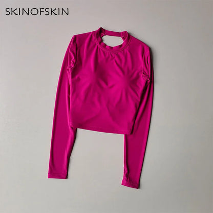 Sexy Back Sports Top for Women Autumn and Winter New Style Big Backless Yoga Suit Spicy Girl Long Sleeved Fitness T-shirt