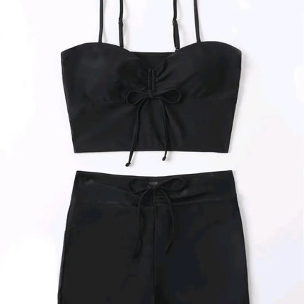 Drawstring Front Shorts Bikinis 2025 High Waist Swimsuit Women Swimwear Female Bathers Bathing Swimming Swim Suit Beachwear