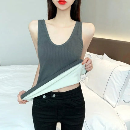 Camisole Warm Sling Vest Top Bottoming Cloth Winter Velvet Thickened Undershirt Women Solid Color Slim Cozy Thermal Underwear