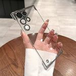 Luxury Plating Frameless Case For Samsung S25 S24 Ultra S23 S22 Ultra Transparent Camera Lens Film Protection Shockproof Cover