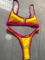 Splicing Denim V Shaped Thong Bikini Women Swimsuit Female Swimwear Two Pieces Bikini Set Bather Push Up Bathing Suit Swim Lady