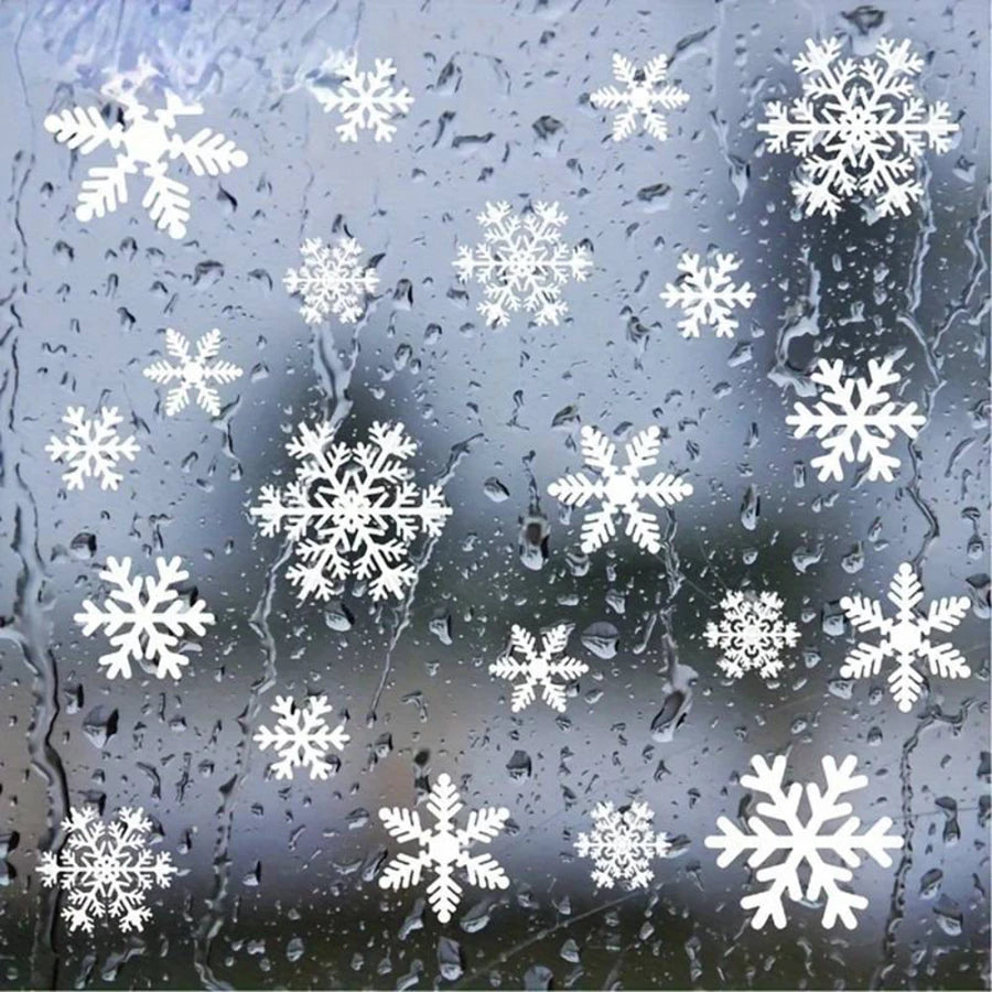 114-Piece Set of White Snowflake Window Stickers for Winter Holiday Celebrations, Glass Static Cling Stickers for Christmas and New Year Decorations