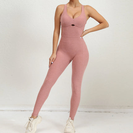 Women's Yoga Rompers One Piece Tummy Control Jumpsuit Padded Sports Bra Romper Fitness Sportwear