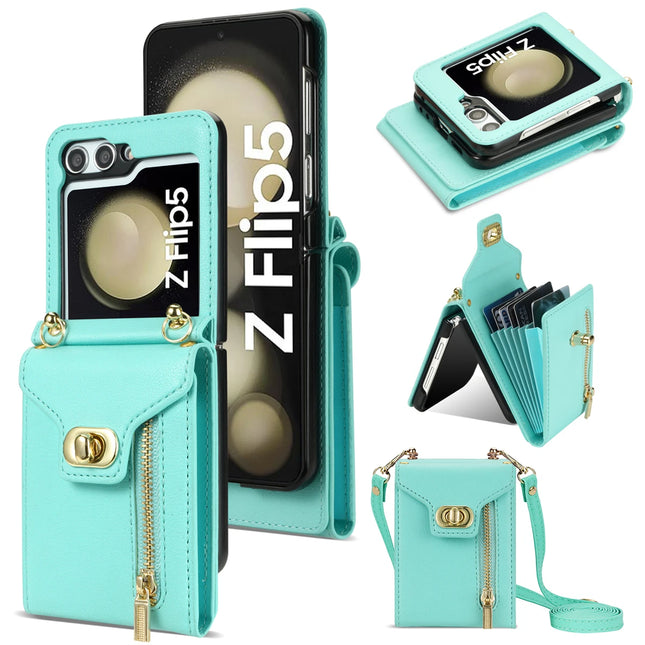 Zipper Wallet Crossbody  Phone Case for Samsung Galaxy Z Flip 6 5 4 3 Flip6 Flip5 Flip4 Flip3 5G with Card Holder Leather Cover