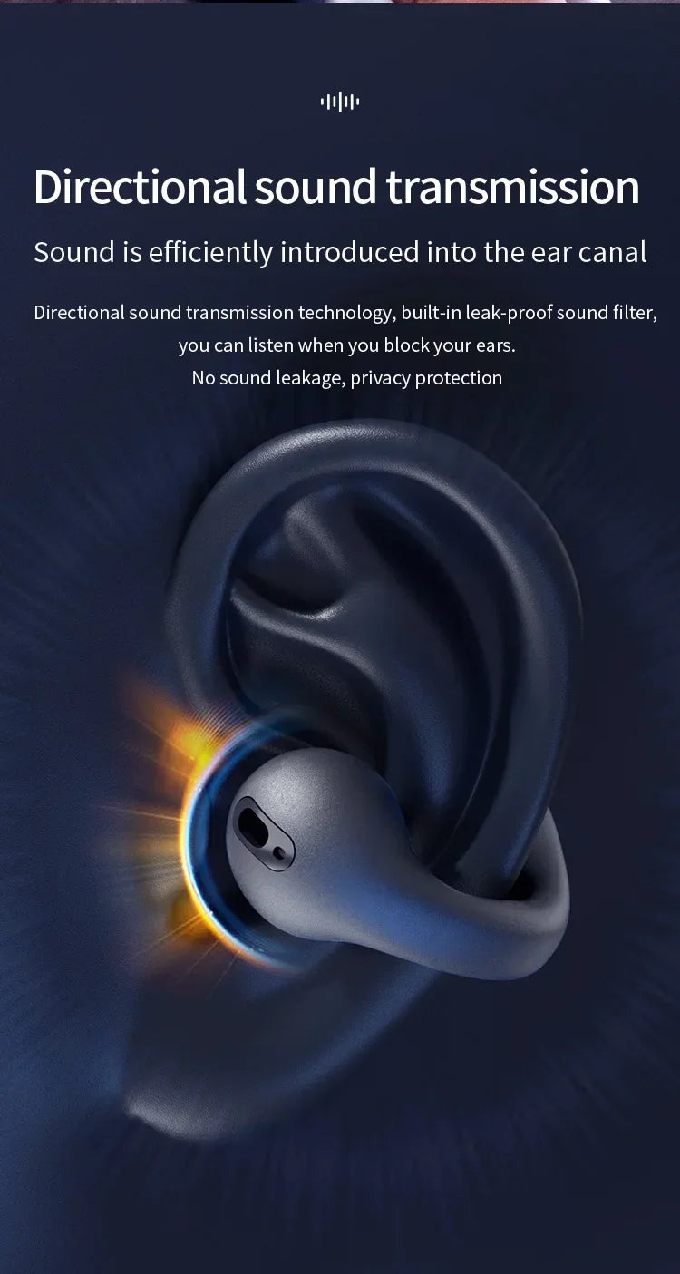 T75 Sport Bone-Conduction Bluetooth 5.3 Earphones HiFi Sound Wireless Headphones Earclip Waterproof Open Ear Headset Earring