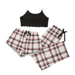 3Pcs Women's Pajama Set Camisole Shorts Trousers Three-Piece Bow Tie Home Wear Set Plaid Print Sleepwear for Women Christmas pjs