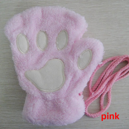 Cat Claw Gloves Winter Cute Cartoon Cat Girls Fingerless Gloves Thickened Velvet Bear Paw Half Finger Gloves