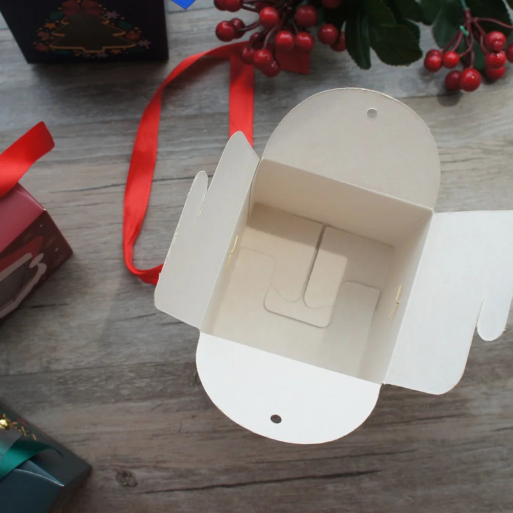 12pcs Christmas Paper Box with Window Handle Candy Box Soap Candle Cookie Candy Little Gift Packaging Party Favors Decor