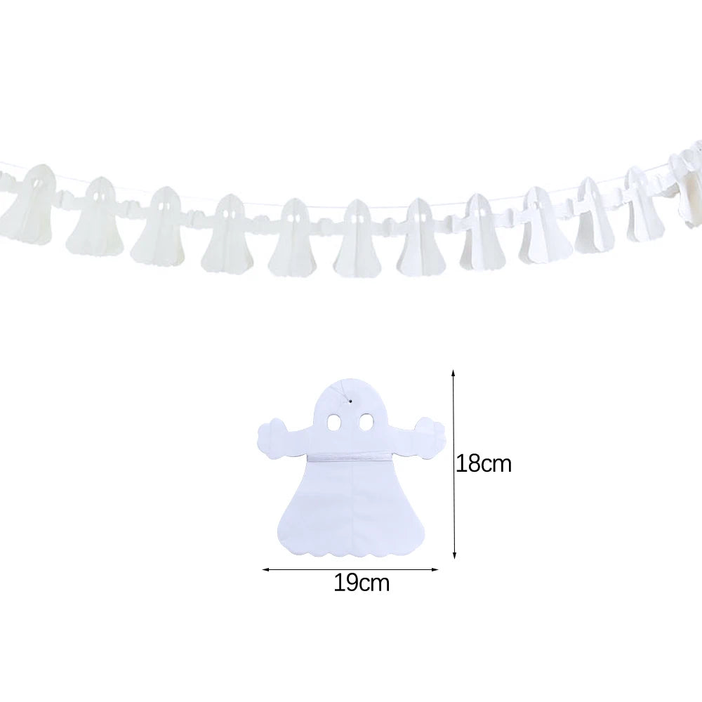 Halloween Hanging Banner Garland Bunting Pumkin Ghost Bat Paper Banner Door Hanging Ornaments Halloween Xmas Party Decoration