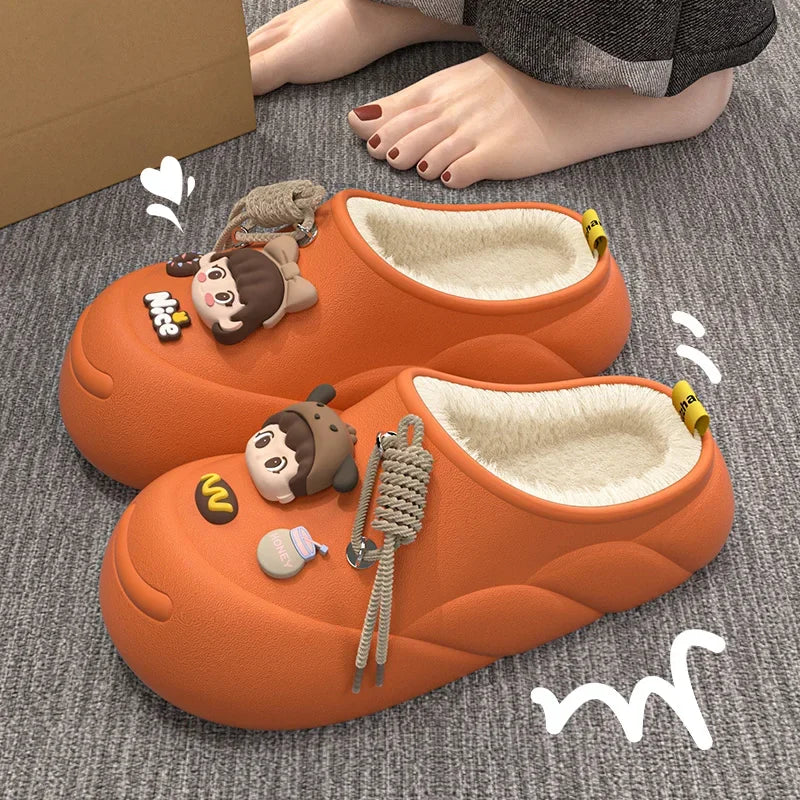 Winter Cute Cloud Cotton Slippers Women Cartoon Characters Indoor Home and Outdoor Garden  Casual Toe Wrap Non Slip Heel Shoes