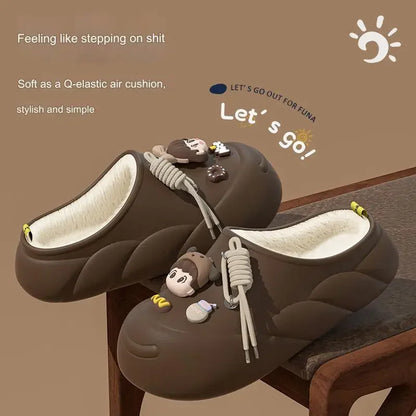 Winter Cute Cloud Cotton Slippers Women Cartoon Characters Indoor Home and Outdoor Garden  Casual Toe Wrap Non Slip Heel Shoes