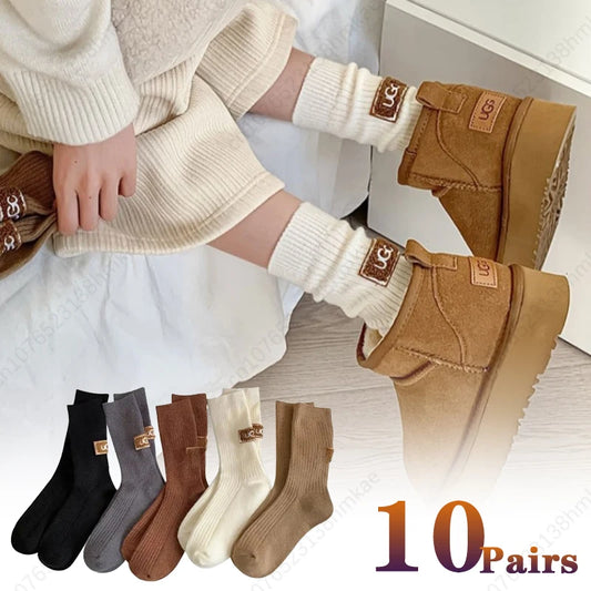 Winter Warm Thickened Padded Socks Solid Colour Embroidery Logo Mid-calf Socks Leisure Pile Socks Women Cold-proof Mid-calf Sock