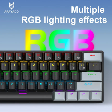 Mini Keyboard APAYADO K61 Mechanical Keyboard Wired,60% Portable 61 Keys RGB Black,White, Red/Blue Switch for Gaming