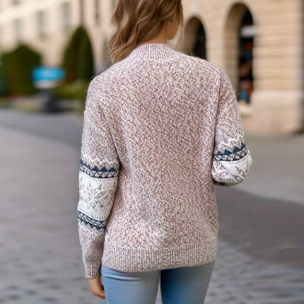 Winter Clothes Women 2023 New Year Sweater Snowflake Vintage Loose Jumper Red Long Sleeve Knitted Pullover Holiday Tops
