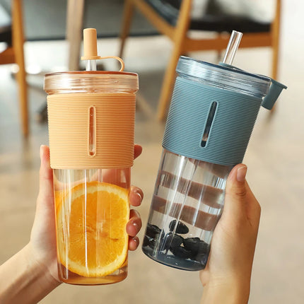 710ml/24oz Large Capacity Coffee Cup, Plastic Water Bottle With Straw, High Temperature Resistant Clear,Reusable Cups with Straw