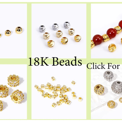 18K Gold Plated Separators For Bead,Spacers Beads For Jewelry Making,Brass Metal Round Beads,DIY Bracelets/Necklace Accessories