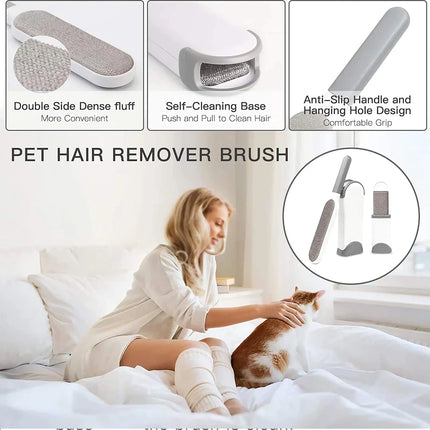 Lint Brush with Self-Cleaning Base Set Pet Hair Remover Brush Portable Dog & Cat Hair Remover Clothes Sofa Car Seat Cleaning