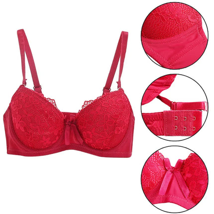 Lace Bra for Women Big Cup 3/4 Sexy Floral Underwire Underwear Ladies Push Up Thin Bra 36-40B Black Gather Brassiere