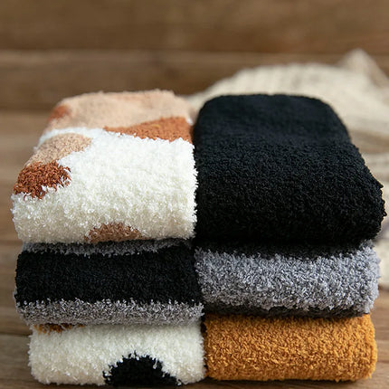 Autumn Winter Coral Velvet Socks Cute Cat Claw Socks For Women Children Girls Middle Tube Thickened Sleep Socks Home Floor Socks