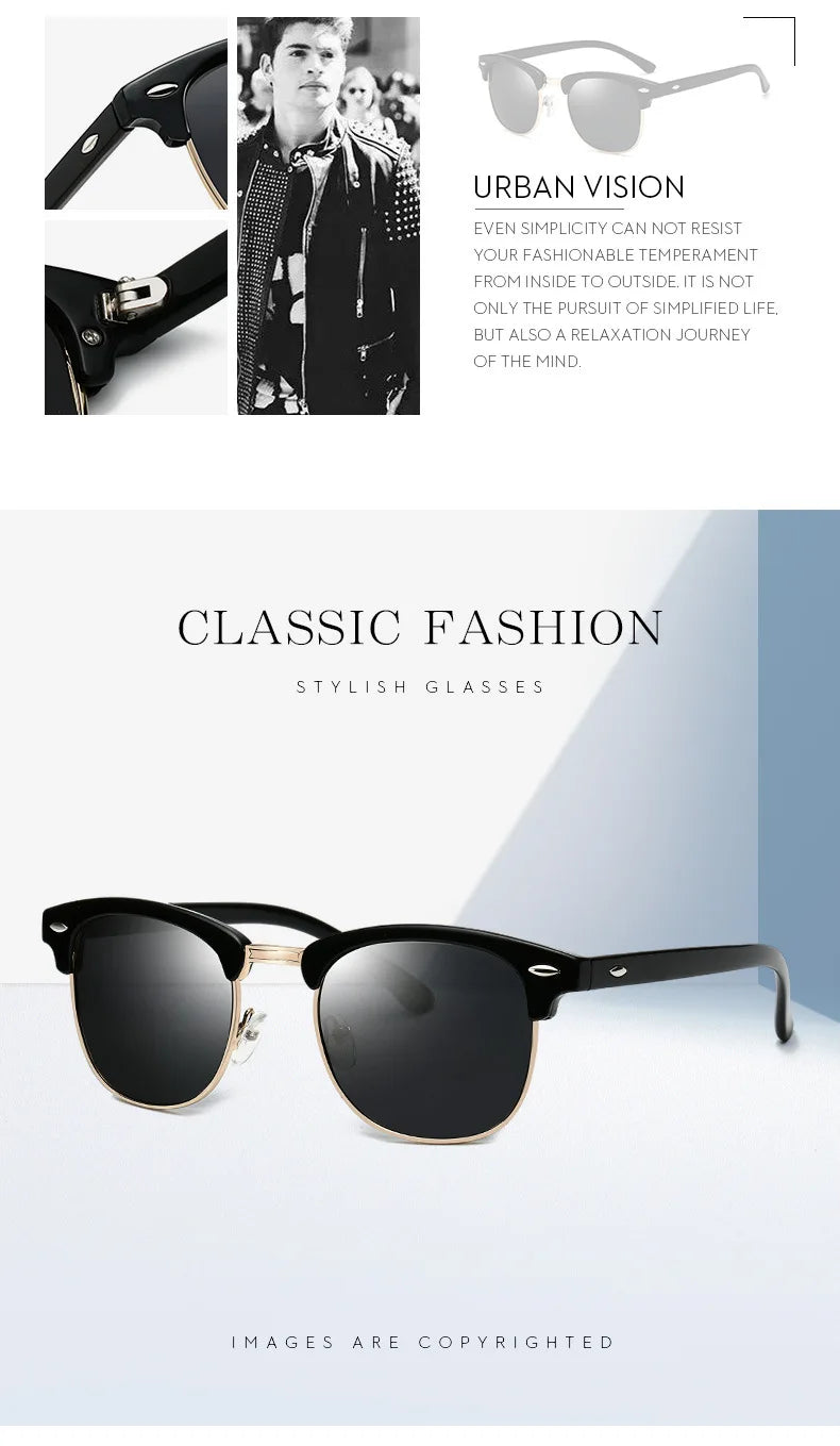 Polarized Sunglasses Men Women Brand Design Eye Sun Glasses Women Semi Rimless Classic Men Sunglasses Oculos De Sol UV400