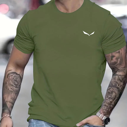 Men's Summer Loose Size 100% Cotton Bird Print Slim Fit Casual Round Neck Short Sleeve T-shirt Top