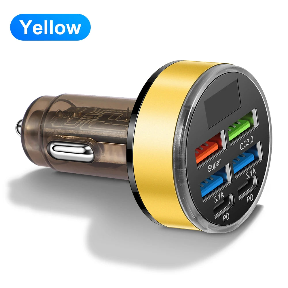 Total 100W Car Charger 6 Ports USB C Charger PD Fast Charging for iPhone 15 14 13 Pro Max Xiaomi 14 13 Samsung